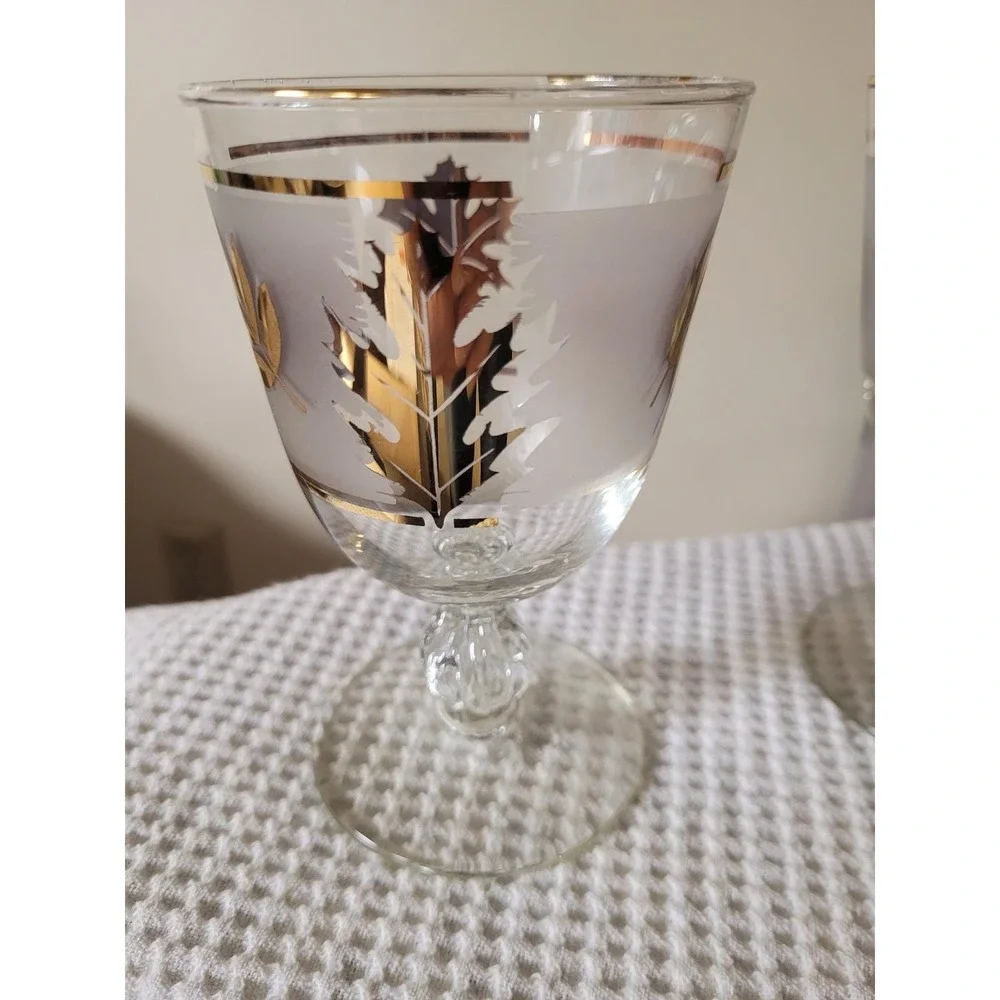 Vintage Libbey Golden Foliage Water Glassware Set of 15‎ Frosted Gold Leaf MCM